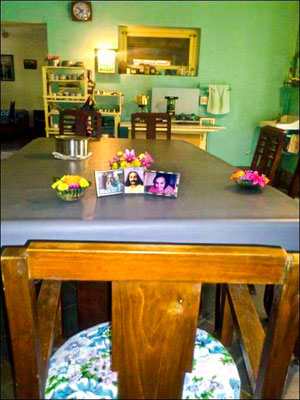 The dining room table, from Baba's side