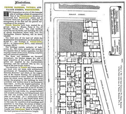 Princes Mansions - Victoria St Westminster. Courtesy of "The Builder" ( 1886)magazine Vol.51, p.232