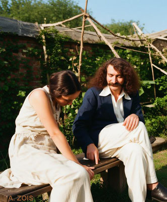 1931 : Meher Baba with Margaret Craske at East Challacombe. Image rendition by Anthony Zois. BP