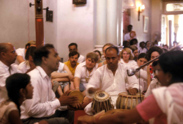 Madhusudan & Eastern musicians. Xavier & Virginia Rudd looking on. Courtesy of Larry & Rita Karrasch