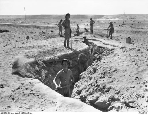 Allied troops digging trenches