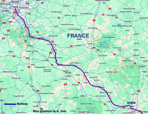 Dijon to Paris rail route Map graphics by Anthony Zois.