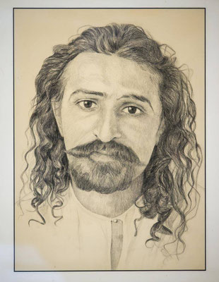 Pencil drawing of Meher Baba in 1920's