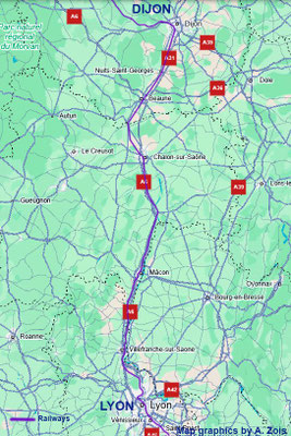 Lyon to Dijon rail route Map graphics by Anthony Zois.