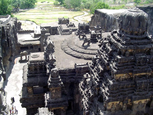Kailasha Temple : Cave 16 - rear view from top of cliff
