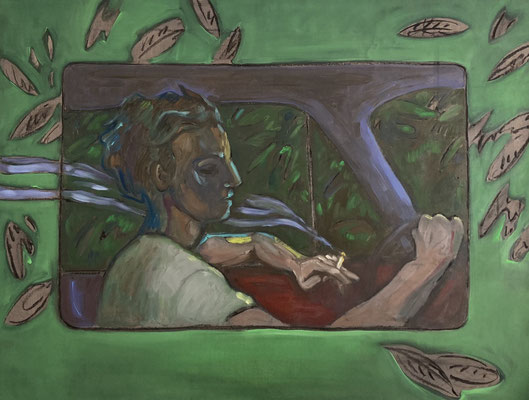 Driver, 2023 - 70 x 90 cm, oil and charcoal on canvas