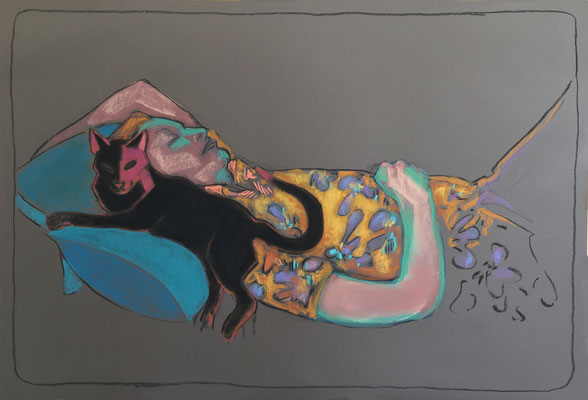 gatto - 2020, pastel on paper, 65 x 110 cm