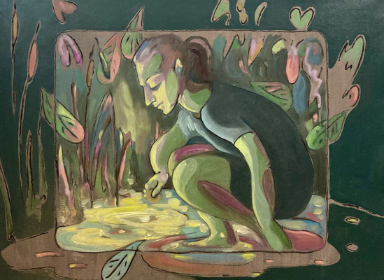 Wish, 2023 - 70 x 90 cm, oil and charcoal on canvas