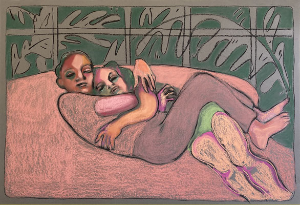 hug - 2020, pastel on paper, 65 x 110 cm