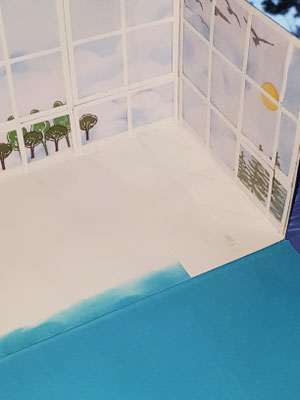 Das war der Anfang. Weil der Farbkarton zu klein war 30x30cm wurde links was angeklebt