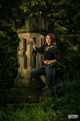 Arya Stark (Game of Thrones) cosplay with slashed jacked and ageing and distressing details.
