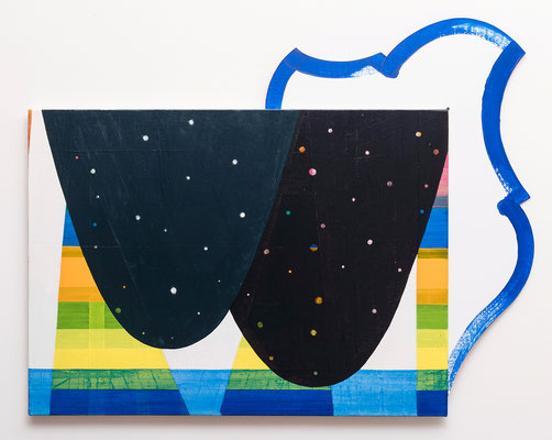 降る夜・こおり  "star falls (ice)" 530×727mm, oil on canvas, 2011-2016 / ミカタ "MIKATA" 650×500mm, oil, resin on canvassheet, pasted to cardboardwith glue, reversible, 2016, Private Collection, photo by Tamotsu Kido