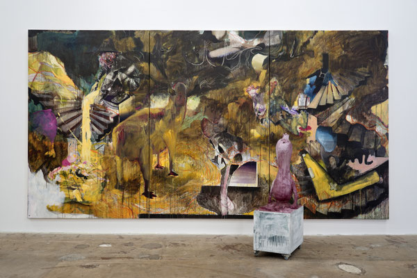 PhilippKummer | 3 am feels everything | 2025 | Öl Acryl auf Leinwand und Gips auf Holz | ca 250x480x90cm 