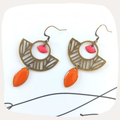 boucles d'oreilles laiton orange rose
