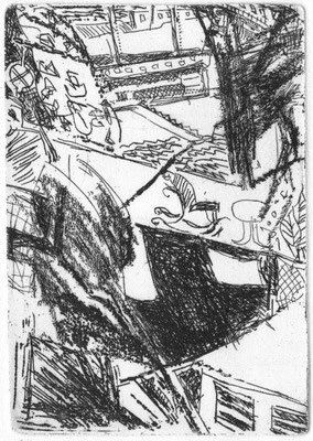 Fretwurst-Colberg, Antje, oT, Kaltnadel 1988, 2-20, 14x10 cm, gerahmt / 80 Euro