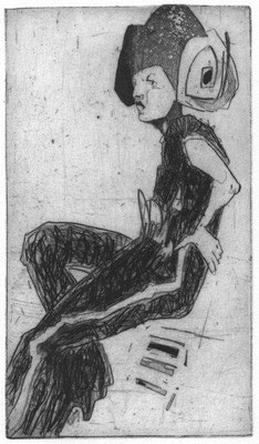 Schulz Leonhard, Peter, Diva, aus der Folge Kleid und Kostüm, Radierung 2010, 18,5x10,5 cm / 160 Euro