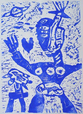 Schlangenbader, Peter, Trance, Linolschnitt, 2001, ea, 60x44 cm / 120 Euro