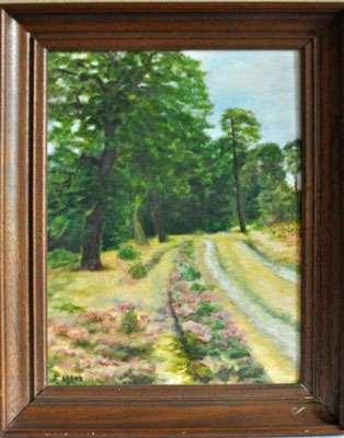 Arenz, R., O.T., Waldweg, Öl-Hartfaser, o.J., 38,0 x 28,0 cm / 300 Euro
