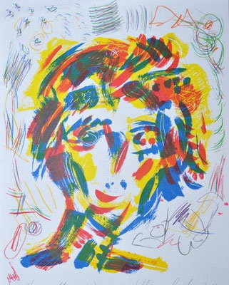 Schlangenbader, Peter, Muse L1, Farbsiebdruck-Farbstifte, 2017, Unikat, 70x50 cm / 240 Euro