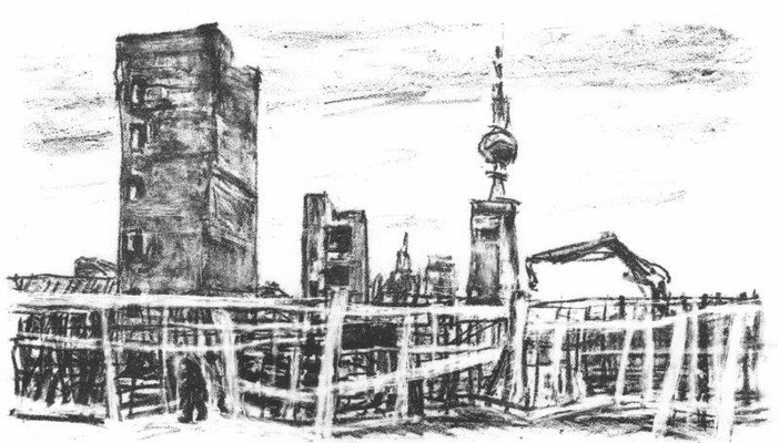 Stein Hans, Berlin - Palast-Rückbau I, Lithographie, 2008, 6-50, 17x25,5 cm / 150 Euro
