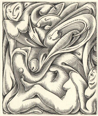 Köhler, Ulrich Karlkurt, Die Gespräche des Aretino, Kupferstich, 2016, Probe, 12,5x10,5 cm / 60 Euro