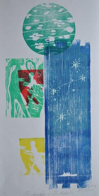 Arantes Müller, Michael, Für Anna Seghers und Jorge  Amado, Farbholzschnitt 2012, 1-1, 60,0 x 30,0 cm / 380 Euro