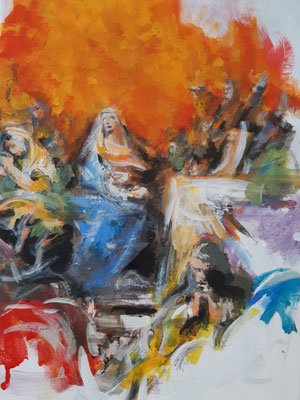 "Pfingsten", Acryl, 40 x 30 cm, 2023, frei nach Kremser Schmidt, im Privatbesitz