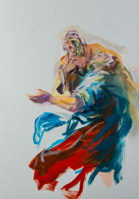 Petrus und seine Frau begrüßen Christus in ihrem Haus, Acryl | 100 x 70 cm | 2020, frei nach Motiven des Kremser Schmidt