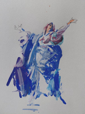Magnificat, Gouache, 20x15cm, 2025, frei nach J.B. Jouvenet, 1644-1717 