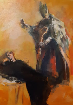 Hl. Altmann übergibt Insignien, Acryl, 70x50cm, 2022, frei nach Kremser Schmidt  