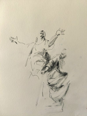 Magnificat, Zeichnung, 20x15cm, 2025, frei nach J. B. Jouvenet, 1644-1717,