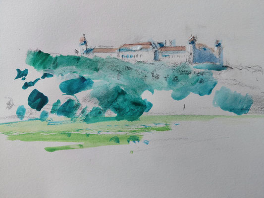 Stift Göttweig, aquarellierte Zeichnung, 15 x 20 cm, 2025