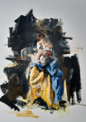 Samariterin am Jakobsbrunnen, Acryl auf Papier |  ca 30 x 25 cm | 2021, frei nach Kremser Schmidt, im Privatbesitz         