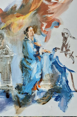 "Vermählung Mariens, 20 x 18 cm, 2023, frei nach Kremser Schmidt, IM VERKAUF € 300