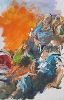 "Pfingsten" Acryl, 24 x 18 cm, 2023, frei nach Kremser Schmidt