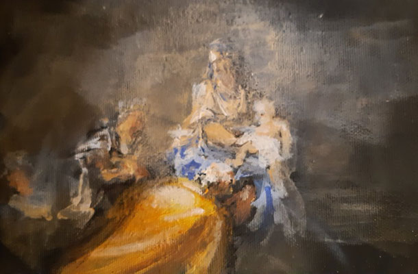 Anbetung der Könige, Acryl, 30 x 50 cm, 2021, frei nach Kremser Schmidt, im Privatbesitz