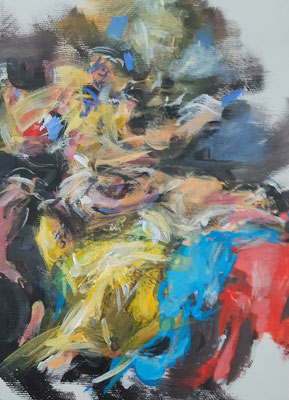 "Dido und Äneas", Acryl, 20 x 18 cm, 2024, frei nach Kremser Schmidt, IM VERKAUF € 300 