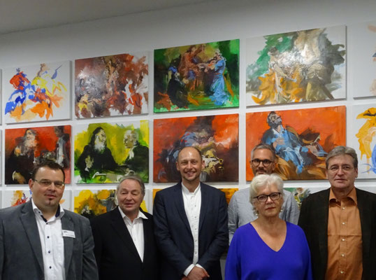 Kurator Mag. Franz Moser, Rektor Dr. Gottfried Auer, Kunsthistoriker Dr. Andreas Gamerith, Gitarrist Martin Rotheneder, Initiatorin Monika Semeleder, Raphael Bergmann