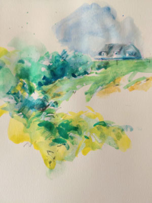 Haus auf Sylt, aquarellierte Zeichnung, 20 x 15 cm, 2025