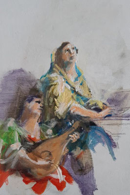 "Hl. Cäcilia", Acryl, 20 x 14 cm, 2024, frei nach Kremser Schmidt