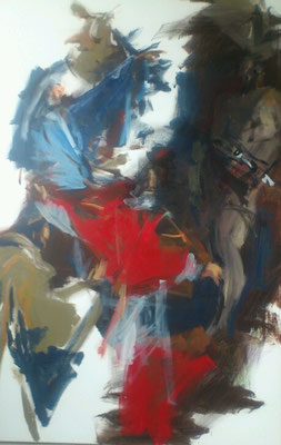 Dagegenhalten, Acryl | 150 x 100 cm | 2016, frei nach KS : " Martyrium des Hl. Sixtus", Öl, 382x202cm, 1770, Pfarrkirche Ferschnitz