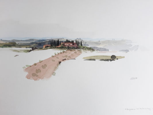 Bei Monte Oliveto Maggiore, Toscana, Aquarell, 1989