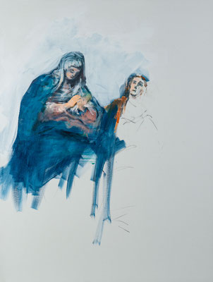 Johannes, der Ehelose, mit der Mutter Jesu, Acryl | 120 x 90 cm | 2020, frei nach Andreas Rudroff