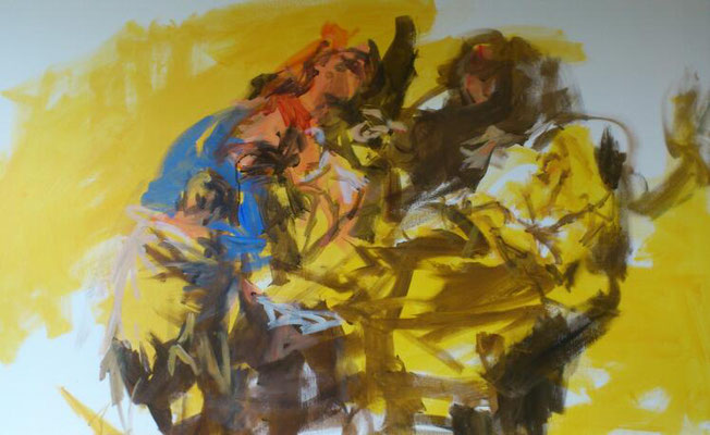Abschied von Anna, Acryl | 80 x 120 cm | 2016, frei nach KS : " Tod der Hl. Anna ", Öl auf Kupferplatte, 20x26cm, 1778, Stift Göttweig