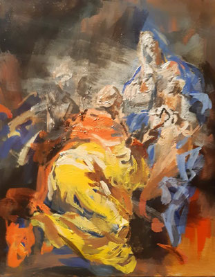 "Anbetung der Sterndeuter", Acryl, 50 x 40 cm, 2024, frei nach einem unbekannten Barockmaler