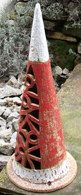 Keramik, Lichtkegel ca. 70 cm hoch rot weiß natur glasiert