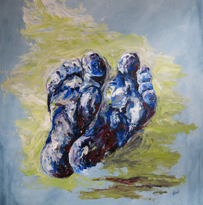 Füße in blau 50x50   150,-