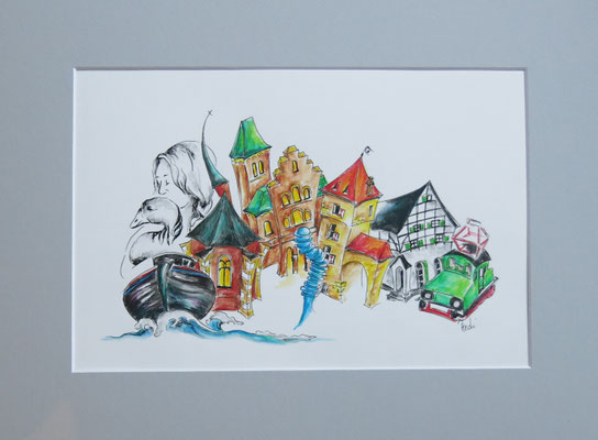 "Skyline mit Liesel" - Druck incl. Passepartout 30x40 limitierte Auflage von 20 Stck   -    45,- AUSVERKAUFT