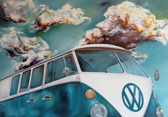 Bulli "blau in blau" 70x100     VERKAUFT