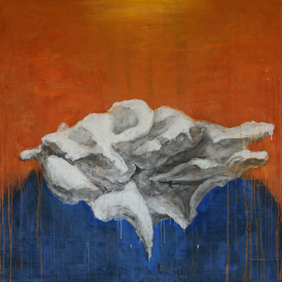 whale fall 124cmx124cm material paper acrylic paints